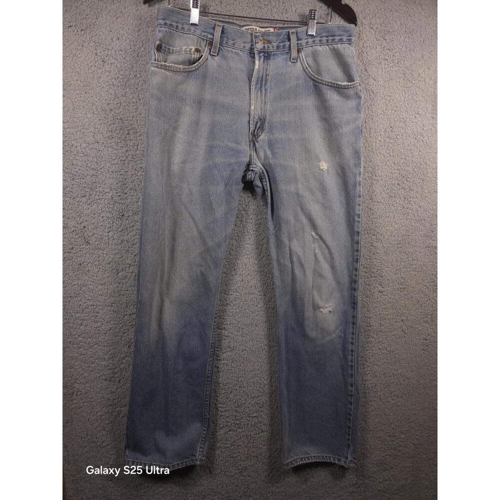 Levis 505‎ Mens 34x32 Stone Wash Regular Fit Distressed Straight Jeans